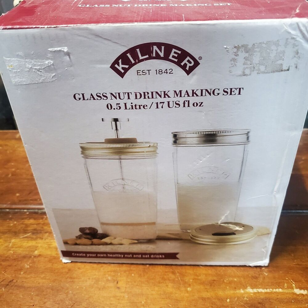 New KILNER Glass Nut Drink Making Set for Nut and Oat Drinks 2 Piece Set